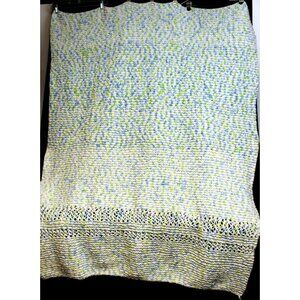 Hand Crochet Twin Size Variegated White Green Blue Soft Plush Blanket Afghan